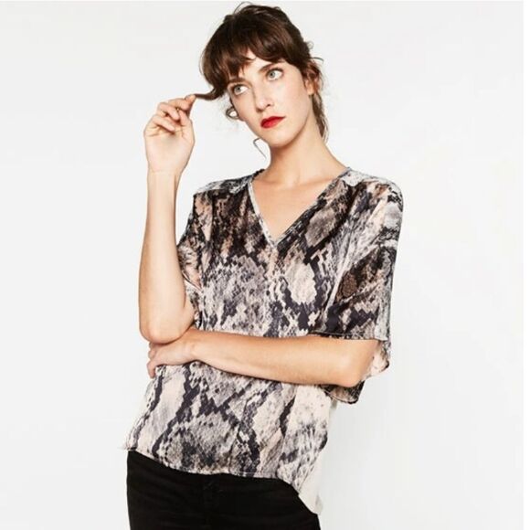 ZARA snake print shirt oversized boxy tee top S - Picture 1 of 9
